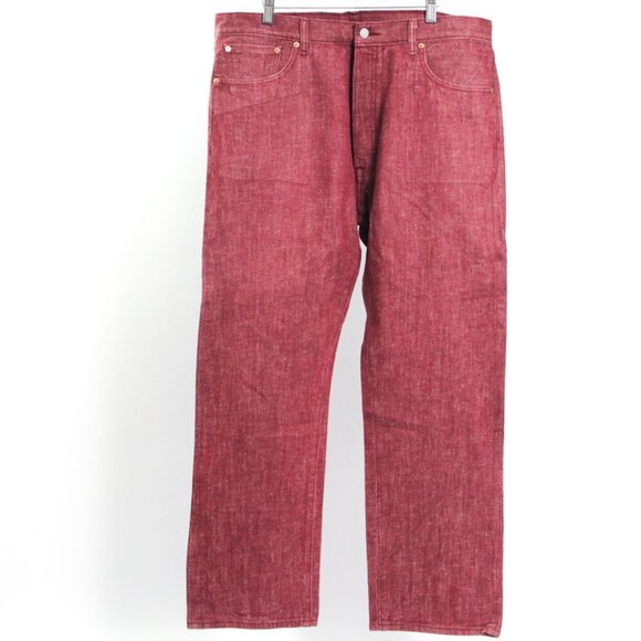 Levis Levi Strauss White Oak Cone Denim 501 Burgundy Red Dungarees Jeans, 40x32 - Picture 2 of 12